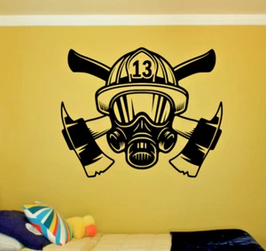 FIREFIGHTER THEME AX GAS MASK CUSTOM LARGE WALL VINYL DECAL STICKER COLOR CHOICE - Picture 1 of 3