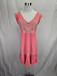 Mini Vestido Johnny Was Para Mujer Talla X-Pequeño Bordado Rosa Boho Mangas Lino - Imagen 1 de 5