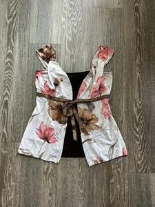 Vintage La khaki geblümt rosa braun Babydoll Krawatte Top Gr. M la skurrile Fee - Bild 1 von 1