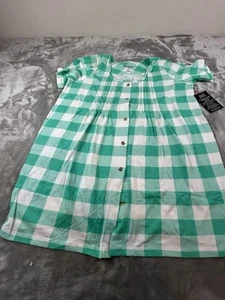 Woman Within Buffalo Plaid SS Tunic Top Green & White Size Medium - Picture 1 of 4