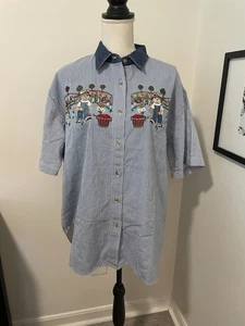 VTG Teddy Bear Denim Shirt Quizz Again NWT LARGE - Picture 1 of 6