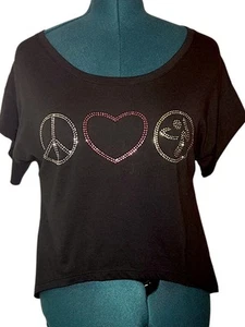 ZUMBA Peace Love  Zumba Rhinestone Spellout Tee  - Size S - Black - New W/Tags - Picture 1 of 7