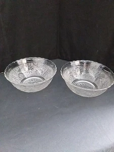 Vtg Indiana Sandwich Glass Serving Bowls Sunflower Depression Scalloped Set Of 2 - Picture 1 of 5