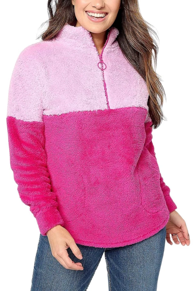 Belle by Kim Gravel Sherpa Fleece Color Block Half Zip Top Lavender/Berry 2X New - Image 1 of 1