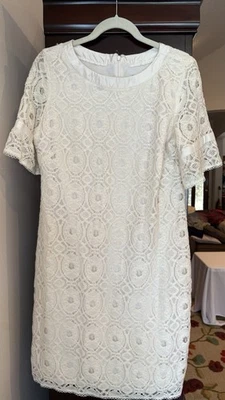 Liz Claiborne Lace Dress Women’s Size12 Ivory Lined Short Sleeve Sheath - Image 1 of 4