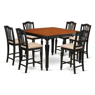 East West Furniture Chelsea 7-Piece Wooden Dining Set in Black/Cherry/Beige - Image 1 of 4