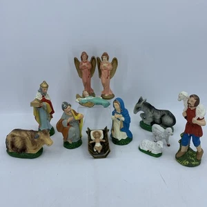 Vtg Nativity Baby Jesus Mary Joseph Japan Plaster Paper Mache Composite 12pcs - Picture 1 of 12