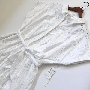 Caslon White Eyelet Button Up Bow Belt Long Collared Summer Dress Women's Sz XXL - Picture 1 of 23