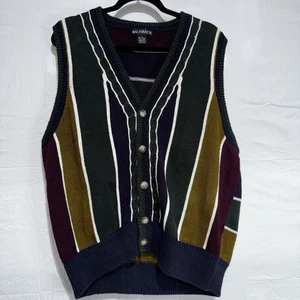 Vintage BachRach 80er 90er Strick Pullover gestreift Weste Herren Größe Large Grunge Boho - Bild 1 von 6