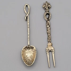 Vintage Italian Silver Plate Heart Leaf Spoon & Ornate Fork Set Made in Italy - Picture 1 of 14