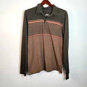 Camisa Polo Prana Manga Larga Marco Hombres M Marrón Informal Rayas Artística Preppy Retro - Imagen 1 de 12