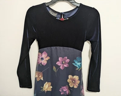 Vintage Biscotti Girls Velvet Top Floral Dress Size 14 Holidays Party Wedding - Image 1 of 4