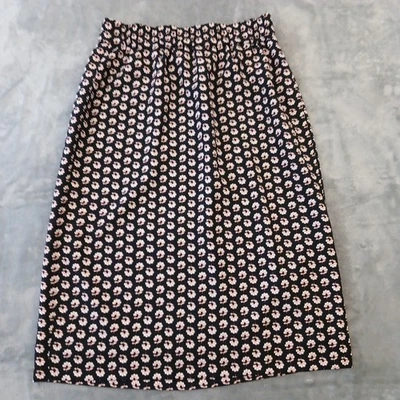 J.Crew Skirt Small Black Floral Midi Pull On Pencil Lined Slit Pockets - Image 1 of 4