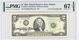 1995 $2 Federal Atlanta Courtesy Autograph FR#1936-F PMG 67 - Picture 1 of 2