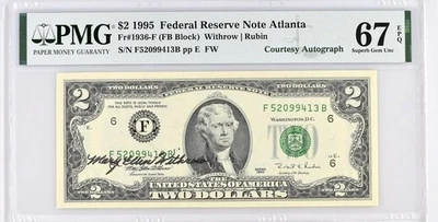 1995 $2 Federal Atlanta Courtesy Autograph FR#1936-F PMG 67 - Image 1 of 2
