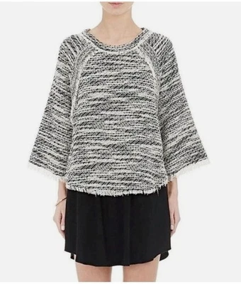 IRO LICIA Frayed Tweed Knit Top 3/4 Sleeve Fringe Sweater Cotton Gray 38 Small - Image 1 of 4