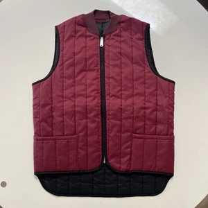 Men's Vintage 70s Maroon Black Puffer Vest Full Zip Up Jacket Sz L VTG - Picture 1 of 5