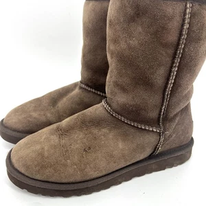 UGG Classic Short 5825 Brown Leather Shearling Sheepskin Womens Winter Boots 8 - Picture 1 of 6