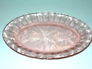 BONITA FLOR DE PASCUA FLORAL JEANETTE PLATO OVALADO ROSA VIDRIO DEPRESIÓN!!! - Imagen 1 de 6