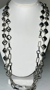 Silver Tone Metal Chunk Square Chain Fashion Necklace Spring Ring 30 in Long - Picture 1 of 6
