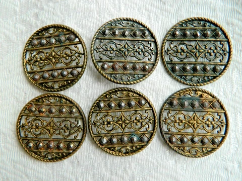 LOT of 6 Antique Victorian Vintage Buttons Pierced Cut Steel  1 3/8" Cover