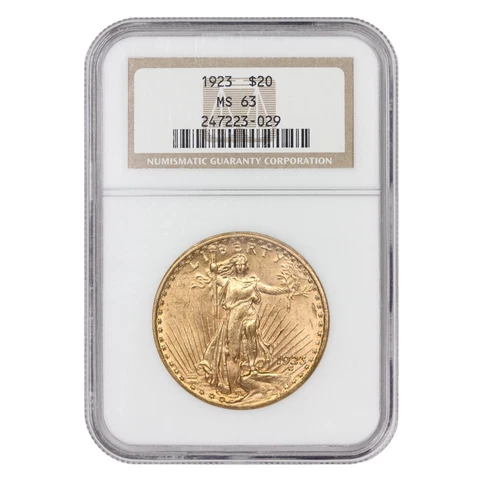 1923 $20 Saint Gaudens NGC MS63 Philadelphia Minted Gold Double Eagle Coin Cover