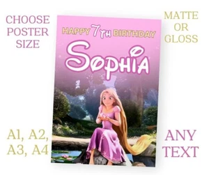 Personalised RAPUNZEL Party Sign POSTER Banner ANY AGE Name A1 A2 A3 A4 - Picture 1 of 1
