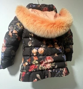 Manudieci Italy Mädchen Kapuze Winter Daunen Puffy Jacke Blumen Taschen Kapuze Sm - Bild 1 von 22