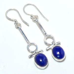 Natural Lapis Lazuli - Afghanistan 925 Sterling Silver Earring 1.87" M2258