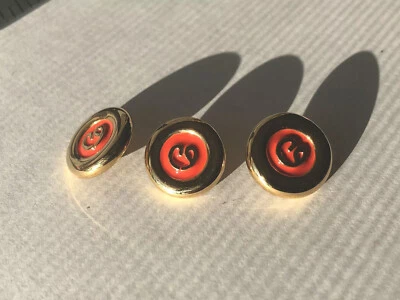 St.John Button set 24K Gold Rhodium  Coral Enamel logo 3Pcs 5/9" New - Image 1 of 4