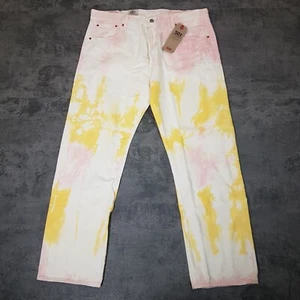 LEVI'S 501 93' Straight Tie Dye Denim Button Fly Jeans Mens 38x32 Pink Yellow - Picture 1 of 7