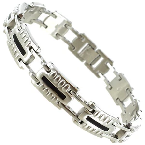 Rochet Roma Raised Design Solid Stainless Steel&Black Mens Adjustable Bracelet - Picture 1 of 4
