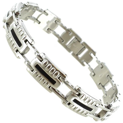 Pulsera ajustable Rochet Roma diseño elevado acero inoxidable macizo y negro para hombre  Foto 1 de 4