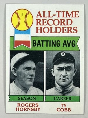 1979 年 Topps #414 历史唱片持有者:击球平均 R. Hornsby、Ty Cobb — 第 1/3 张图片