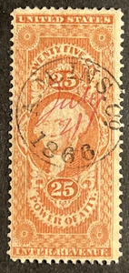 Travelstamps: 1862-1871 US Stamps Scott #R48c, 25 Cents, Power Of Atty, Used NG - Picture 1 of 5