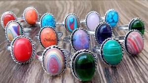 Rainbow Calsilica & Mix Gemstone 925 Sterling silver Plated Wholesale Lot Rings - Picture 1 of 3