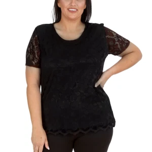 Nouvelle Womens Plus Size Ladies Floral Lace Lined Scallop Tunic Hem Top Blouse - Picture 1 of 50
