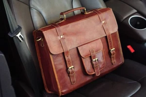 Hombres Vintage Cuero Genuino Mensajero Maletín Oficina Laptop Bandolera Bolso de Mano - Imagen 1 de 13