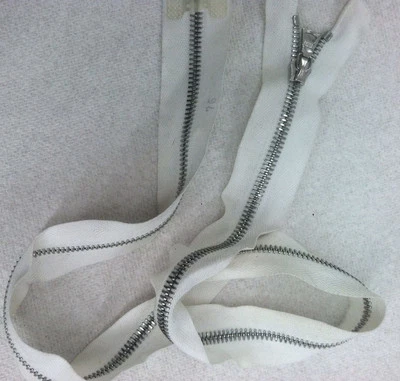 Riri White Jacket Zipper With Metal NickleTeeth Closed Bottom #5 M6 --14.5"-27" - Image 1 of 2
