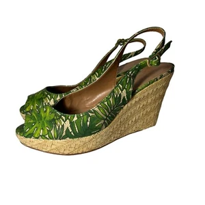 Tahari grüne Palmen tropisch Taylor Keilabsatz Espadrilles Slingback zehenfrei - Bild 1 von 7
