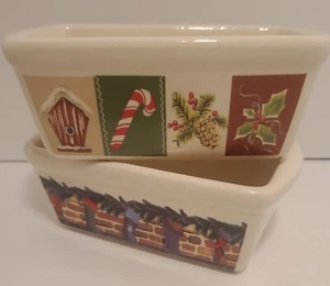 Century Lot of 2 Collectible Stoneware Mini Loaf Pan Christmas Stocking Sugar - Picture 1 of 7