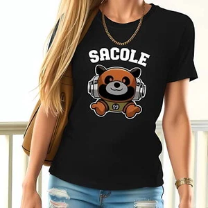 Cute Red Panda Jetpack T-Shirt for Women - Casual Black -All cotton - Picture 1 of 4