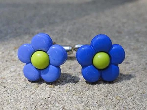 Blue and Green Flower Cufflinks--Colorful Artistic Artsy Handmade Cool Eco Vegan - Picture 1 of 1
