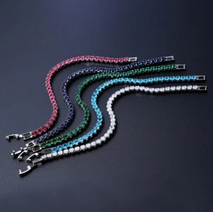 Classic 4MM Round Sky Blue Topaz Green Red Kunzite Silver Charming Bracelets - Picture 1 of 12