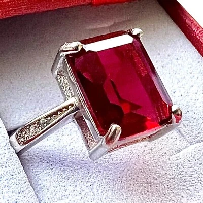 Ruby Ring 925 Sterling Silver Jewelry Emerald Cut Size 6 7 8 9 lab-created - Image 1 of 4