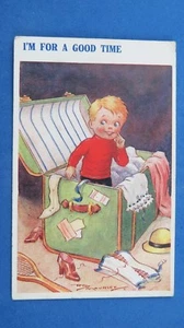 Risque Comic Postkarte 20er Jahre Korsett Gürtel Unterhose Seidenstrümpfe Dampfer Truhe - Bild 1 von 2