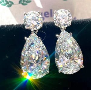 24 Ct Treated Certified Gorgeous Off White Diamond Dangler Earrings, 925 Silver - Picture 1 of 7