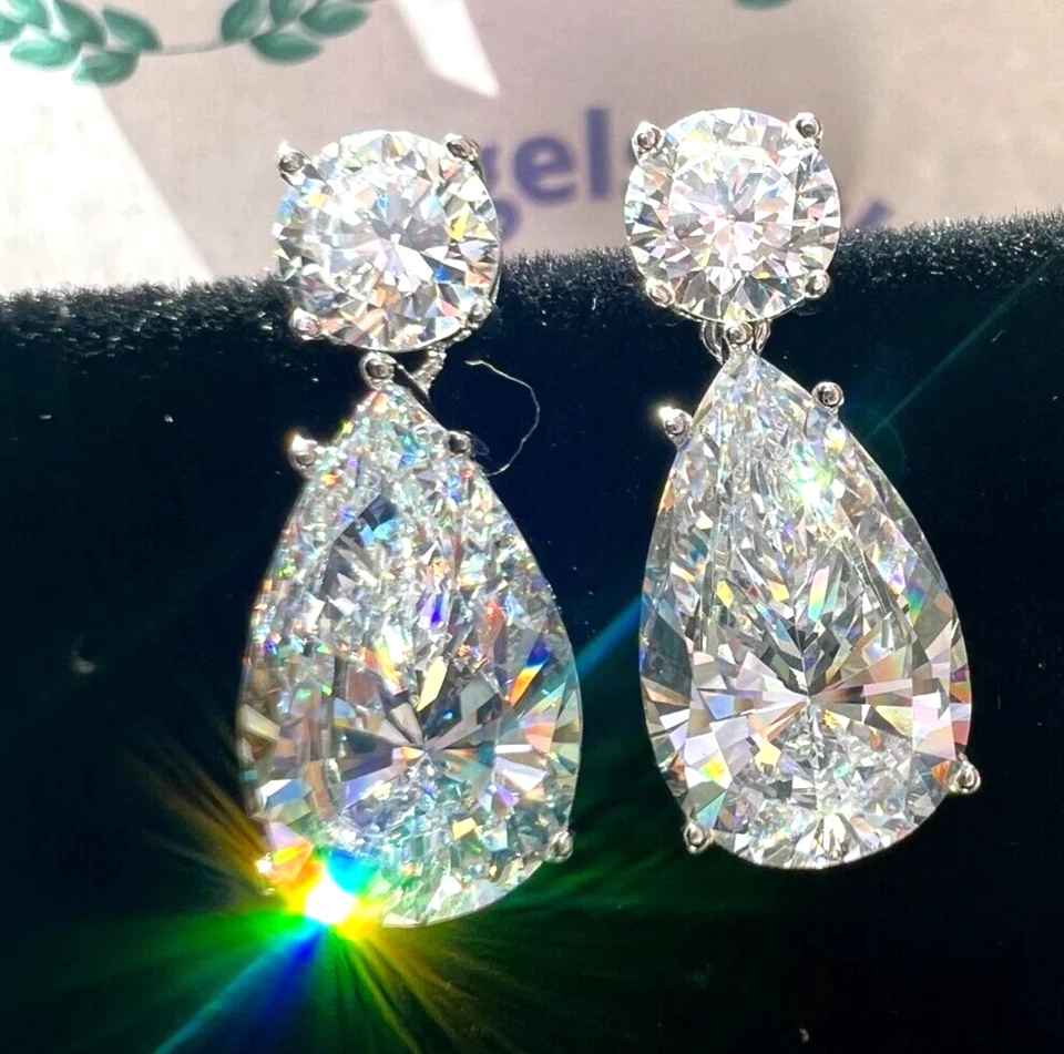 24 Ct Treated Certified Gorgeous Off White Diamond Dangler Earrings, 925 Silver - Image 1 of 4