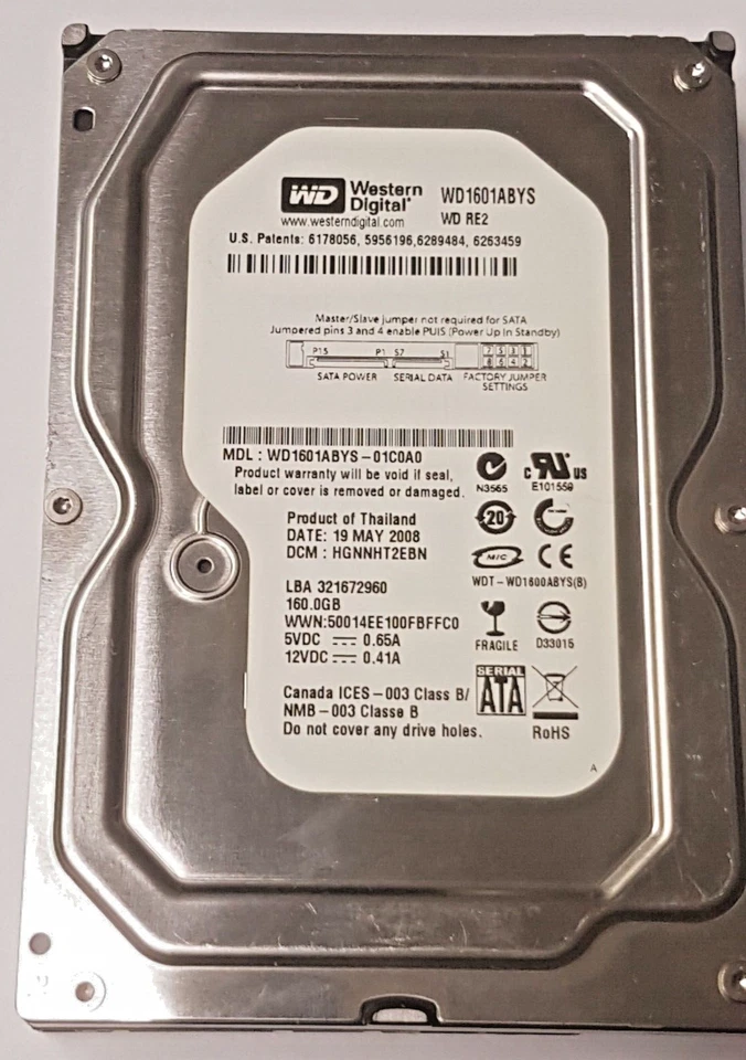 160 GB SATA Western Digital WD1601ABYS-01C0A0 7200rpm 16MB HDD 3.5 " Hard Drive - Image 1 of 1