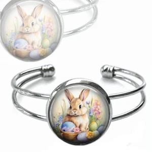 Brazalete Conejo Puño Manantial Floral Acuarela Estampado Artístico Joyería de Pascua - Imagen 1 de 3